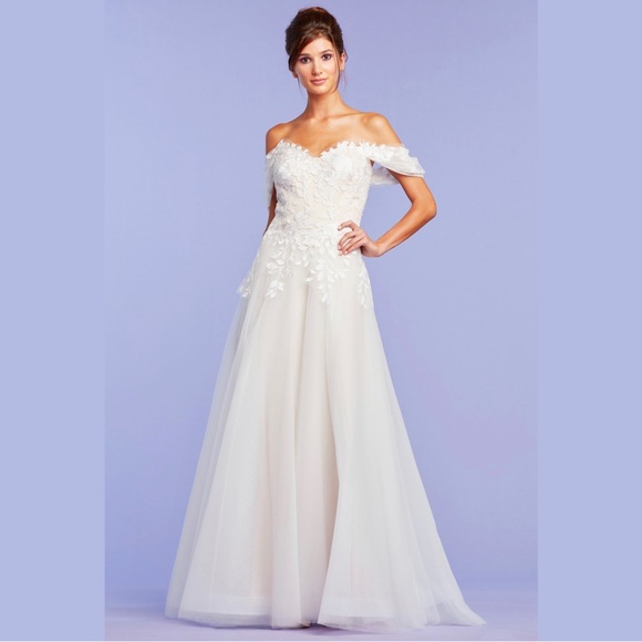 TADASHI SHOJI - PIERCE OFF-SHOULDER EMBROIDERED GOWN - Picture 1 of 5